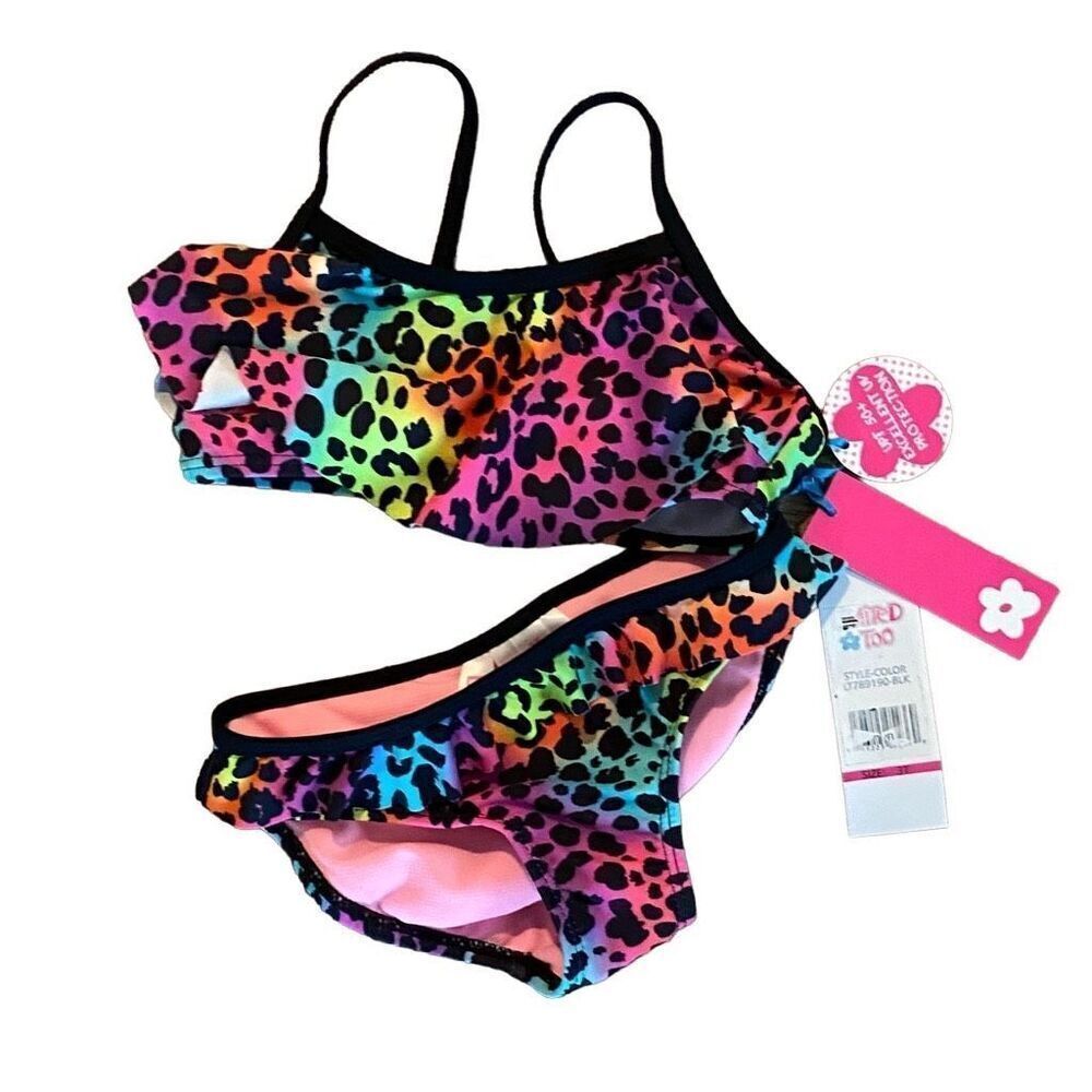 Limited Too Swimsuit Two Piece Multicolor Leopard Cheetah Bikini size 3T NEW